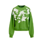 Green cotton sweatshirt with off-white floral sequin and bead-embellished embroidery