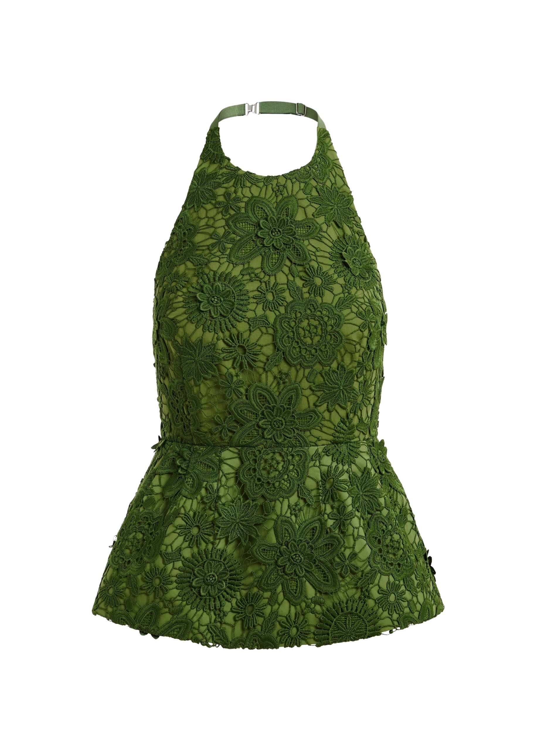 Green floral lace halter peplum top