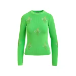 Green knitted sweater with floral embroideries