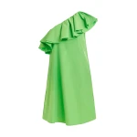 Green one-shoulder mini dress with ruffle details