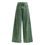 Green overdye wide-leg contrast panel jeans