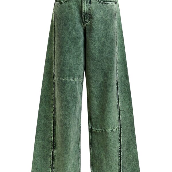 Green overdye wide-leg contrast panel jeans