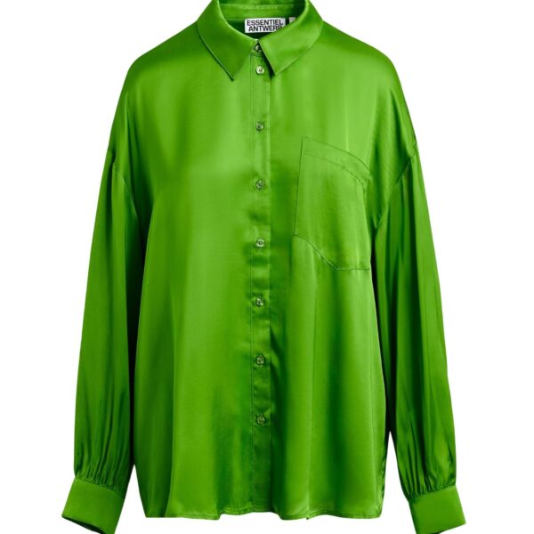 Green ruffle-trimmed oversized shirt