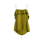 Green ruffled camisole top with tie-back detail