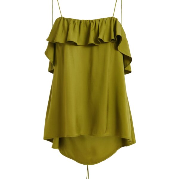Green ruffled camisole top with tie-back detail