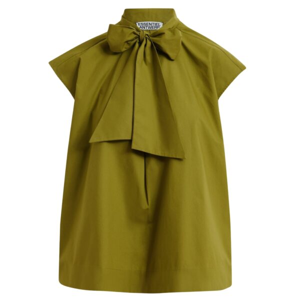 Green sleeveless top with tie neckline