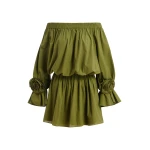 Green strapless cotton mini dress with rosette details