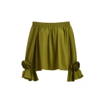 Green strapless cotton top with rosette details