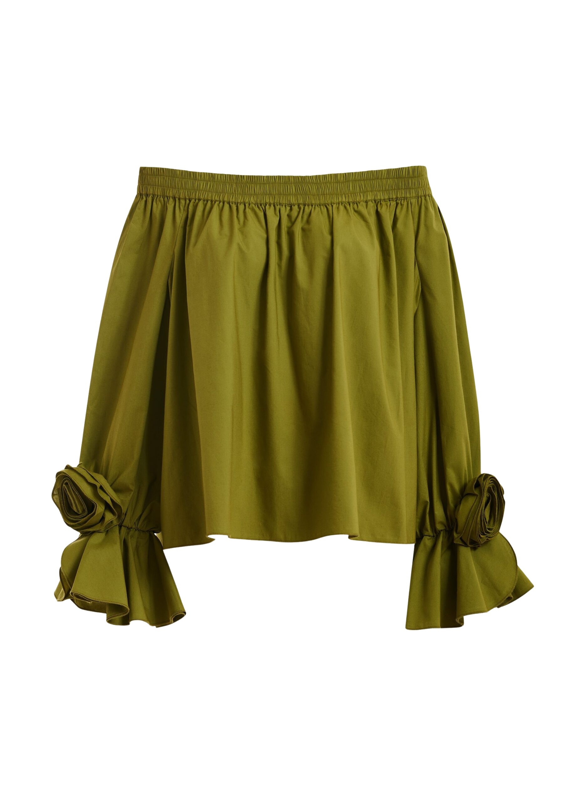 Green strapless cotton top with rosette details