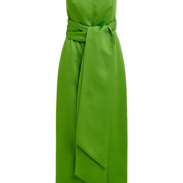 Green strapless midi dress with wrap-belt
