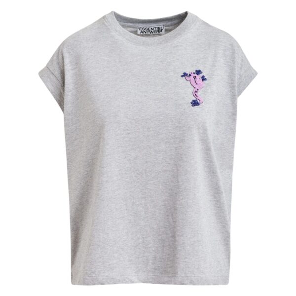 Grey cotton T-shirt with bead embroidery