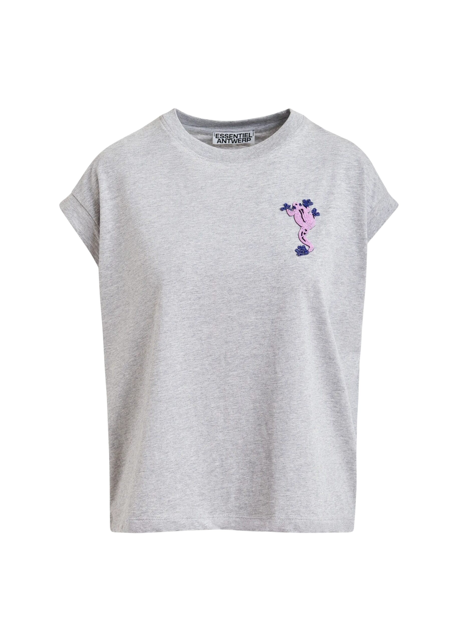 Grey cotton T-shirt with bead embroidery