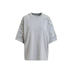 Grey cotton T-shirt with sequin and bead embellishments
