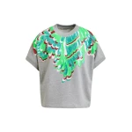 Grey cotton sweatshirt with multicolor feather embellishments