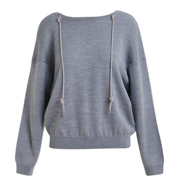 Grey sweater with rhinestone strings