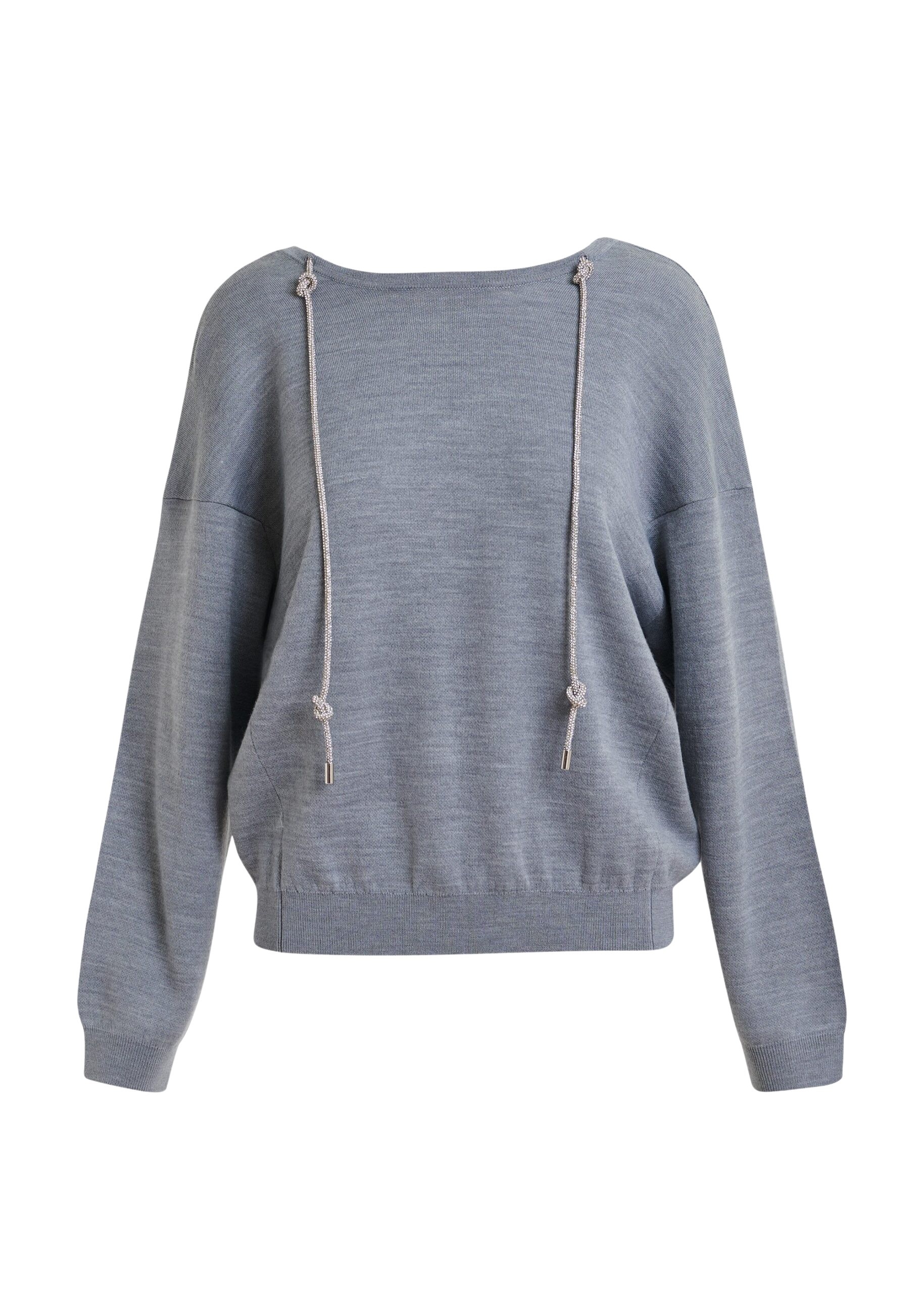 Grey sweater with rhinestone strings
