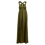 Khaki A-line halterneck maxi dress with crossover straps