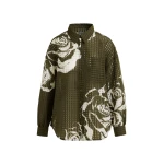 Khaki and off-white oversized sheer printed shirt