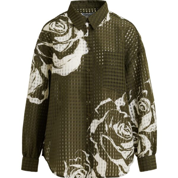 Khaki and off-white oversized sheer printed shirt
