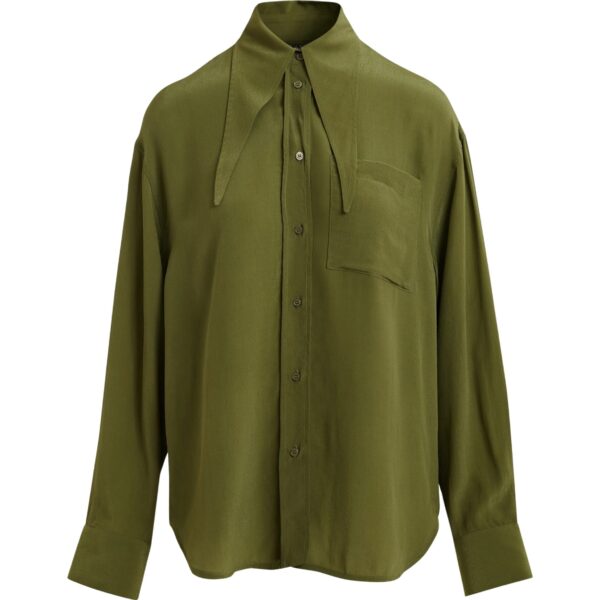 Khaki oversized tie-collar shirt