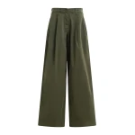 Khaki pleated wide-leg pants