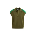 Khaki sleeveless polo with green embellished shoulders