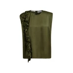 Khaki sleeveless top with ruffle detail