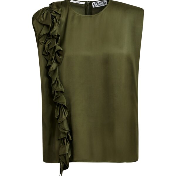 Khaki sleeveless top with ruffle detail