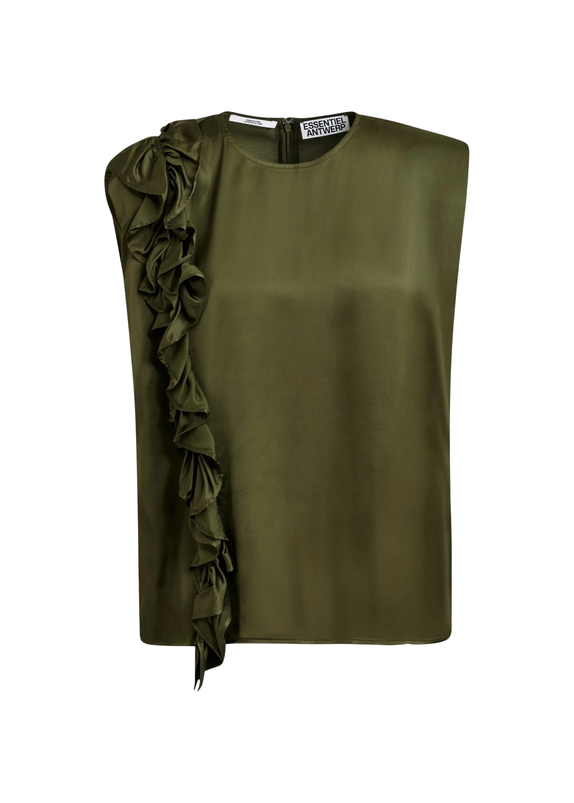 Essentiel-Antwerp-Khaki-sleeveless-top-with-ruffle-detail-scaled53601_nobg Khaki sleeveless top with ruffle detail