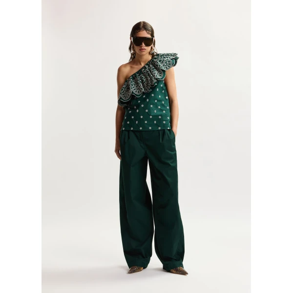 Essentiel Antwerp Khaki tapered cotton pants with twisted seams, view 2