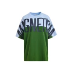 Light blue and green color-block oversized T-shirt with “Magnetism”-print