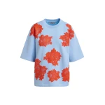 Light blue and orange floral lace-embellished sweatshirt