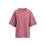 Light blue and red striped rhinestone-embellished oversized cotton T-shirt