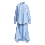 Light blue and white oversized cotton shirt with transformable tie detail