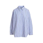Light blue and white striped oversized shirt with stud embellishments