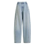 Light blue balloon-leg jeans with silver rhinestone side trim