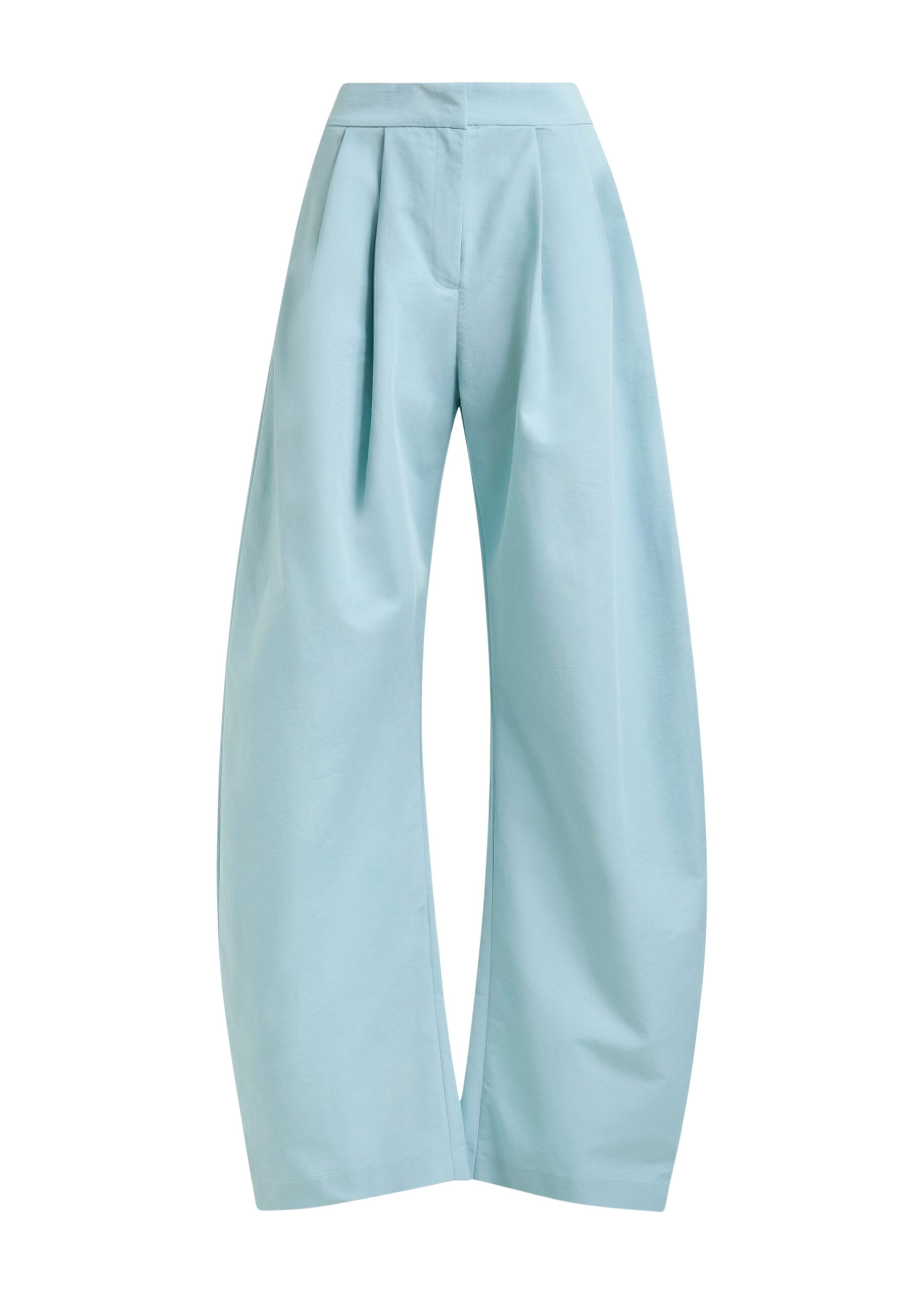 Light blue barrel-leg pants with pleated waist