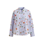 Light blue cotton shirt with green and orange flower sequin