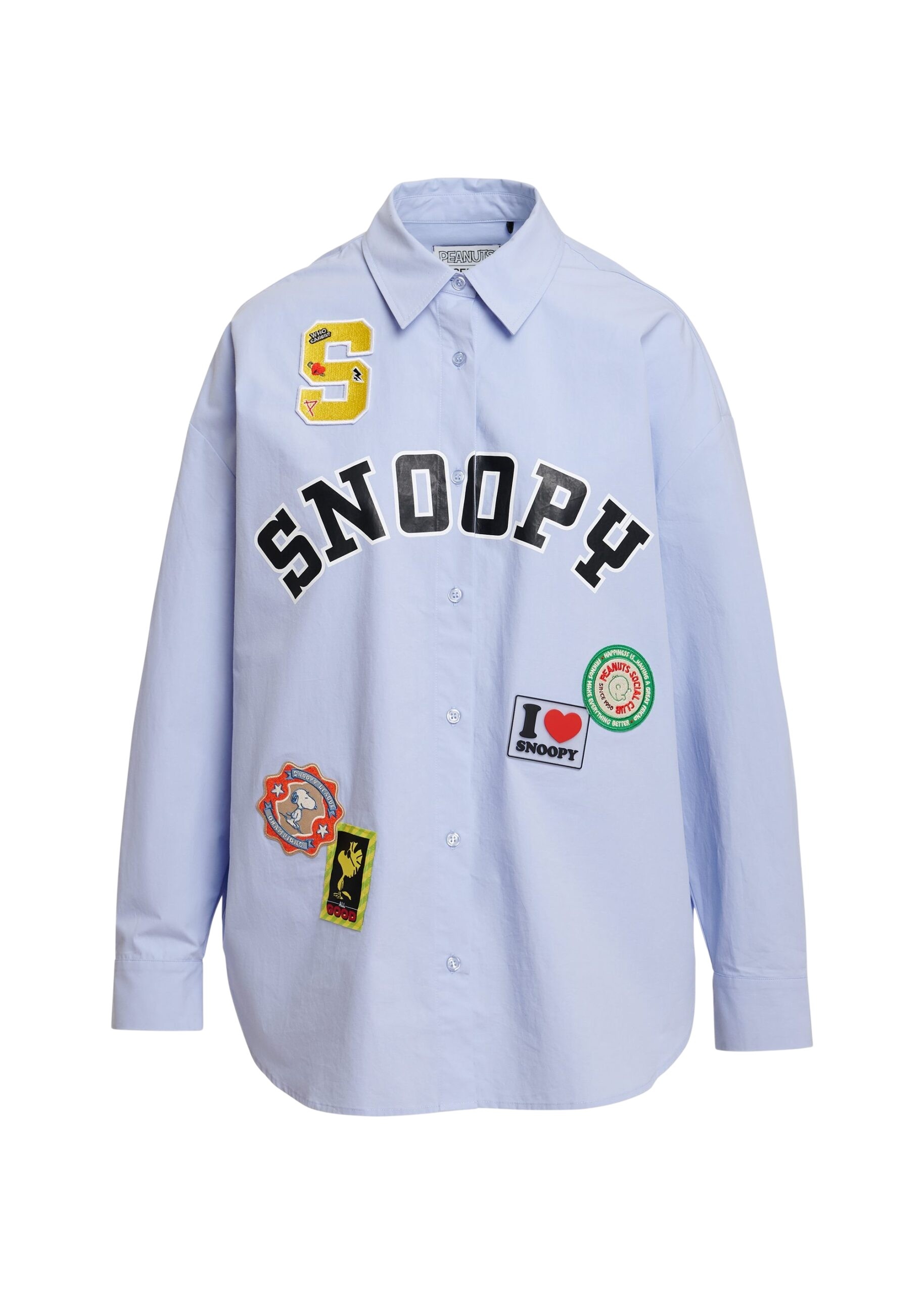 Light blue cotton shirt with multicolored Peanuts™ Snoopy patches
