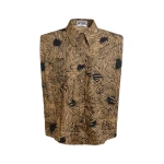 Light brown and black sleeveless shirt with padded shoulders