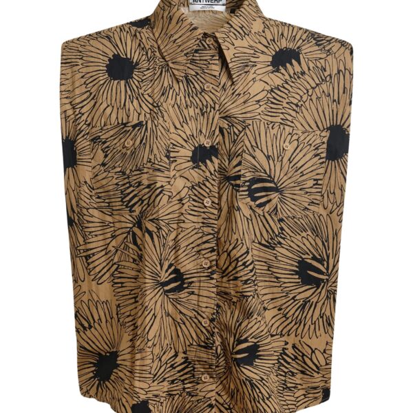 Light brown and black sleeveless shirt with padded shoulders