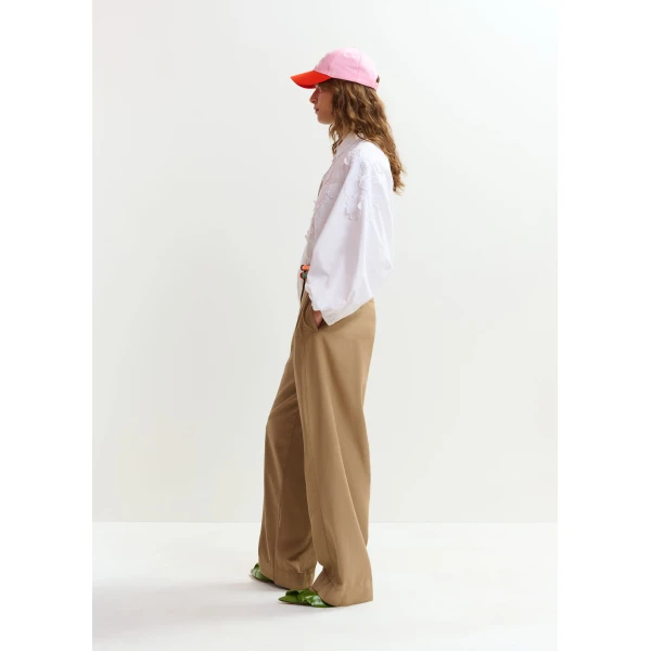 Essentiel Antwerp Light brown organic cotton wide-leg pants, view 4