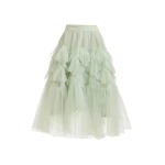 Light green asymmetrical tiered tulle midi skirt