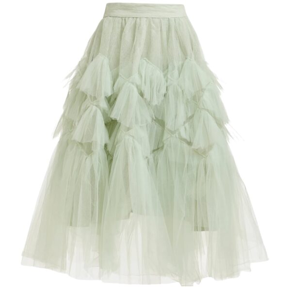 Light green asymmetrical tiered tulle midi skirt