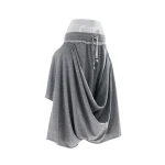 Light grey draped jersey pants with off-white lace undergarment