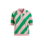 Light pink and green striped polo with embellished collar