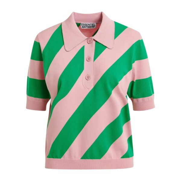 Light pink and green striped polo with embellished collar