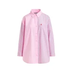 Light pink and light blue striped panel detail cotton shirt