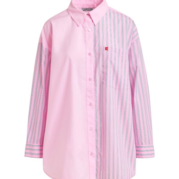 Light pink and light blue striped panel detail cotton shirt