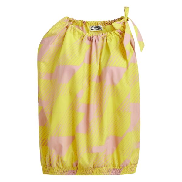 Light pink and yellow asymmetric top with neck tie ribbon
